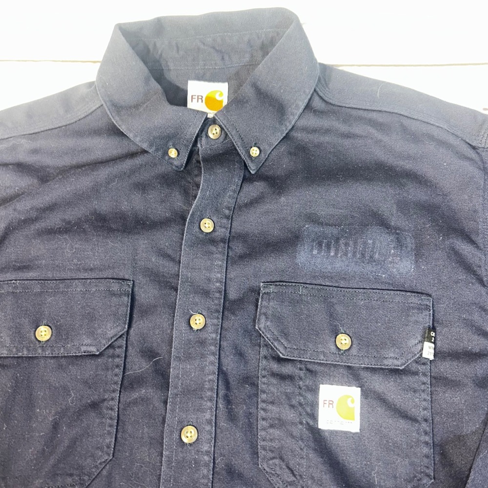 Carhartt FR Flame Resistant Work Shirt Navy Blue Size Large Style 294 20 Cat 2 - Picture 7 of 13